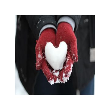 mani che reggono un cuore di neve